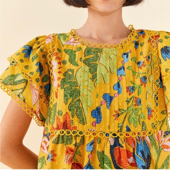 SALE! New FARM Rio Top XS Gold Yellow Floral Embroid Blouse 100% Cotton Peasant - Picture 15 of 15